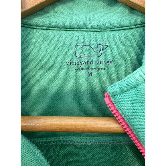 Vineyard Vines 1/4 Zip Pullover Sweatshirt 100% Cotton Green & Pink Medium JL - Picture 6 of 9